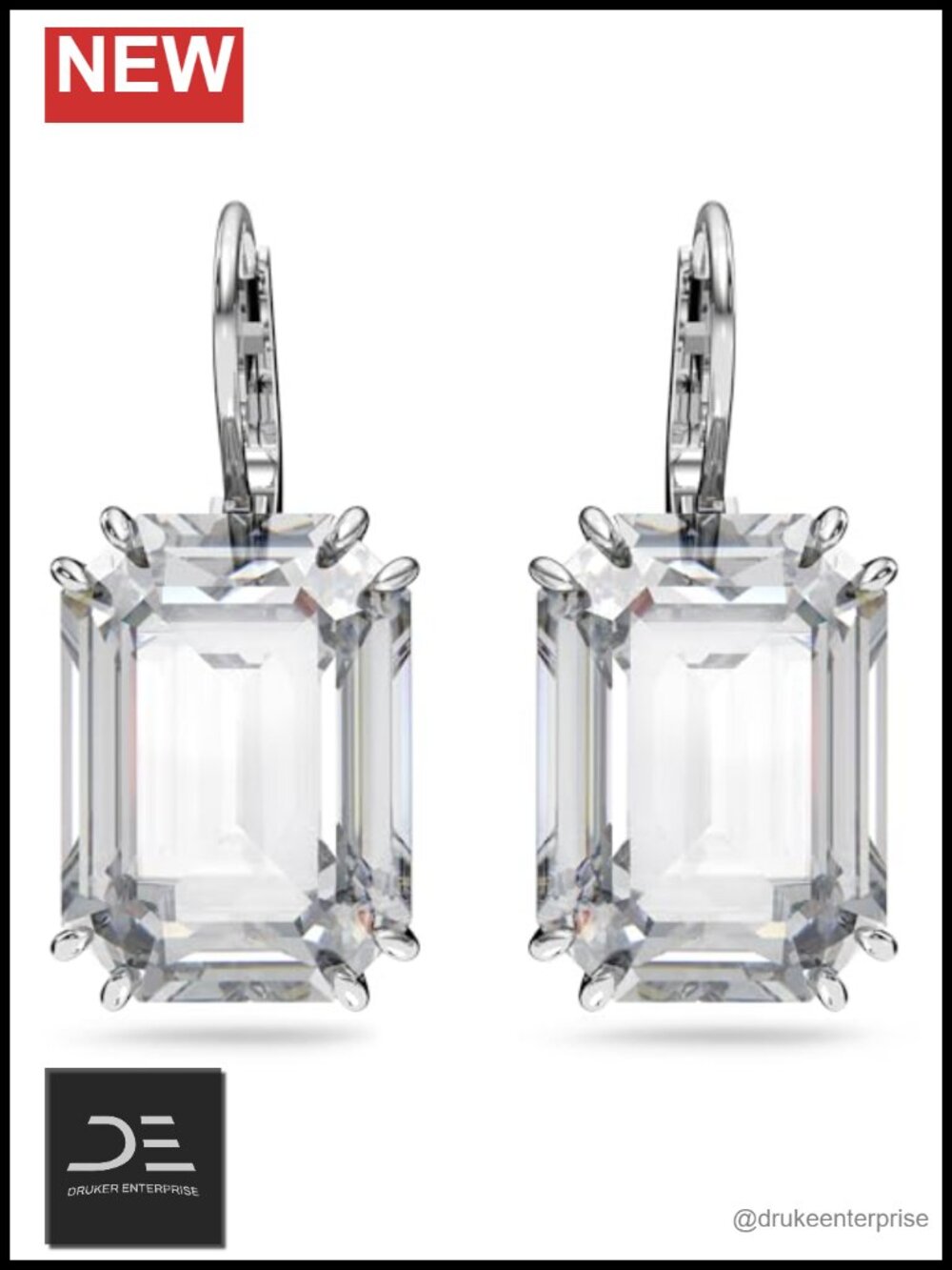 Swarovski Millenia Drop Earrings Octagon Crystal Rhodium Screw Back